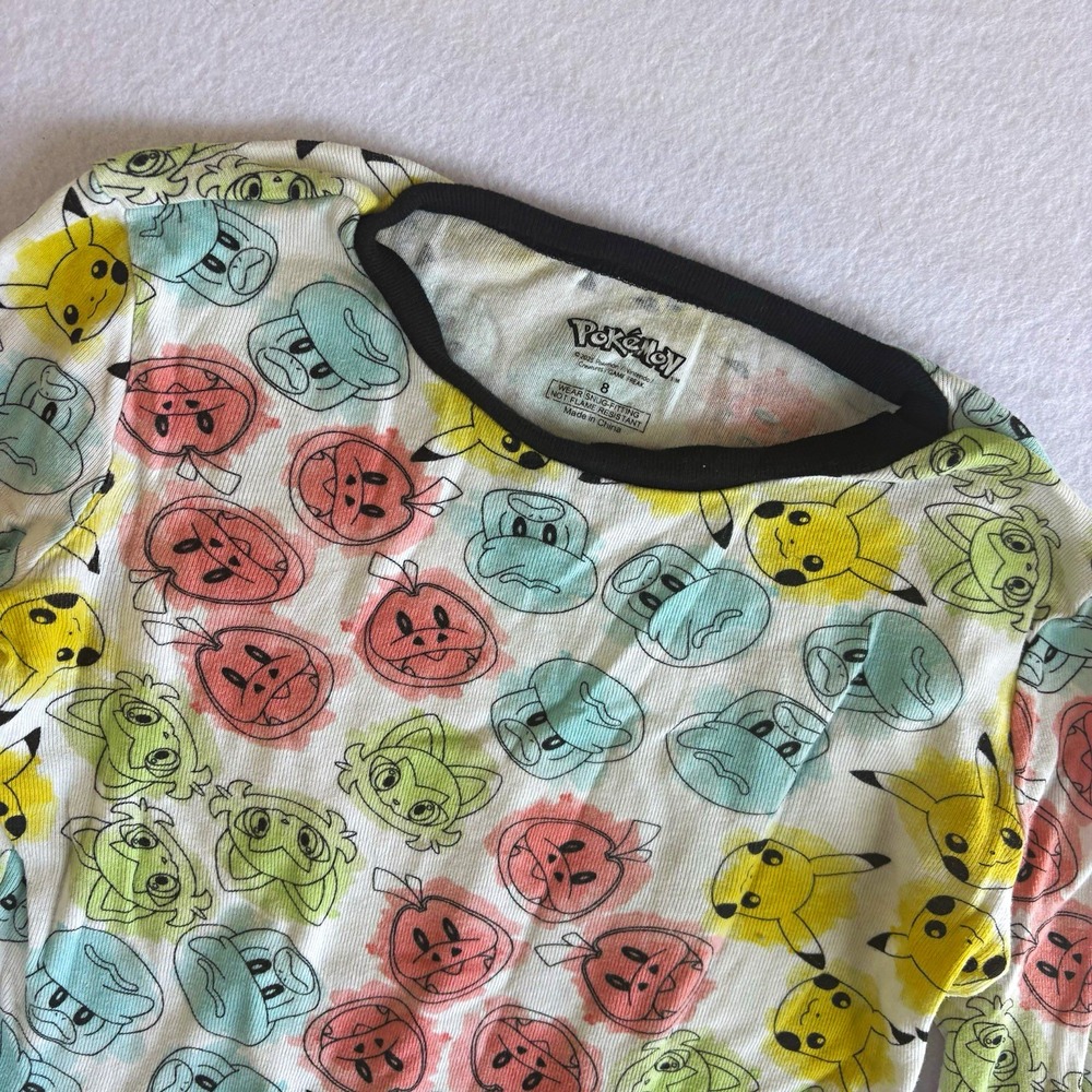 Pokémon Snug Fit Long Sleeve 100% Cotton Pajama Top Size 8 Multicolor Pikachu